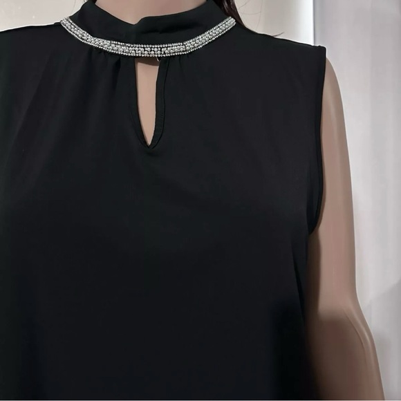 Adrienne Vittadini Black Blouse Embellished Collar Keyhole Women’s Size Medium - Picture 3 of 11